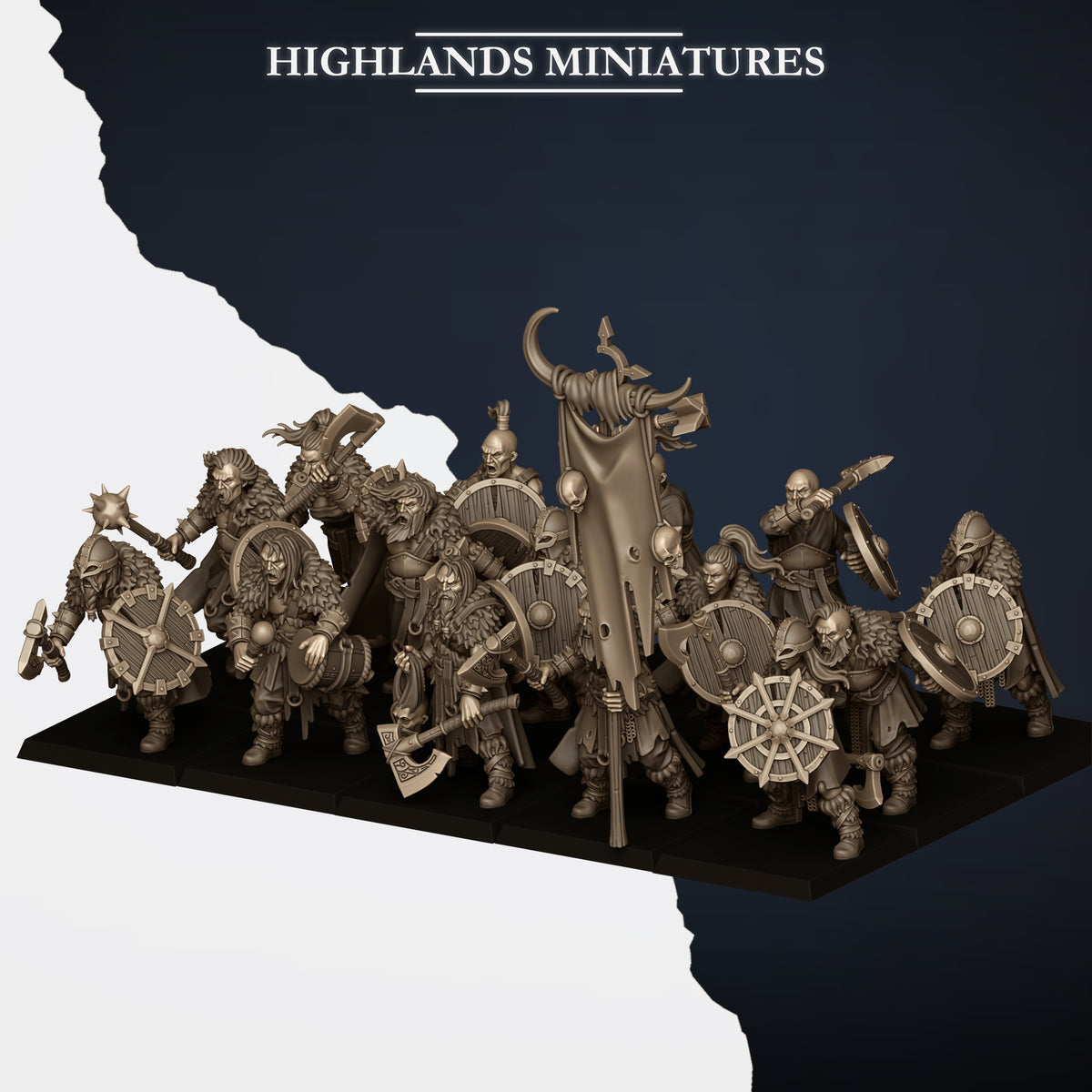 Norse Raiders with hand weapons and shields by Highland Miniatures