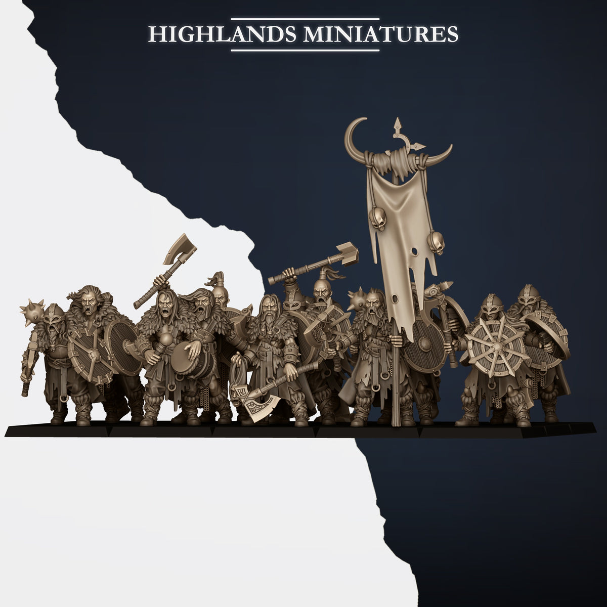 Norse Raiders with hand weapons and shields by Highland Miniatures