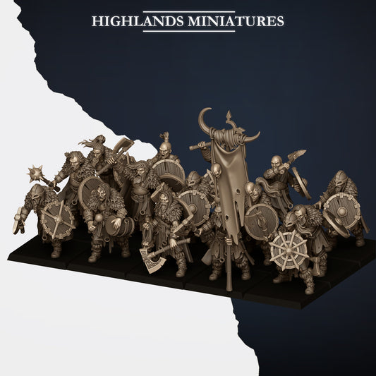 Norse Raiders with hand weapons and shields by Highland Miniatures
